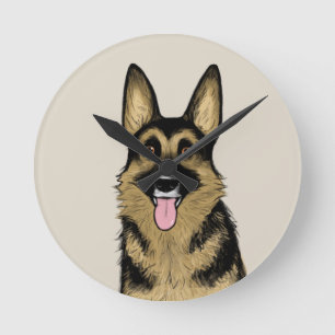 German Shepherd Dog Cartoon Dog Pet Art Round Clock