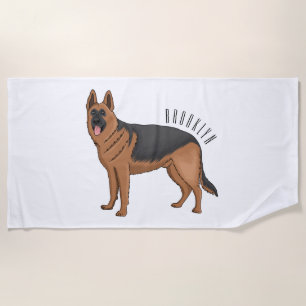 German shepherd dog cartoon illustration  beach towel