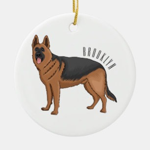German shepherd dog cartoon illustration ceramic tree decoration