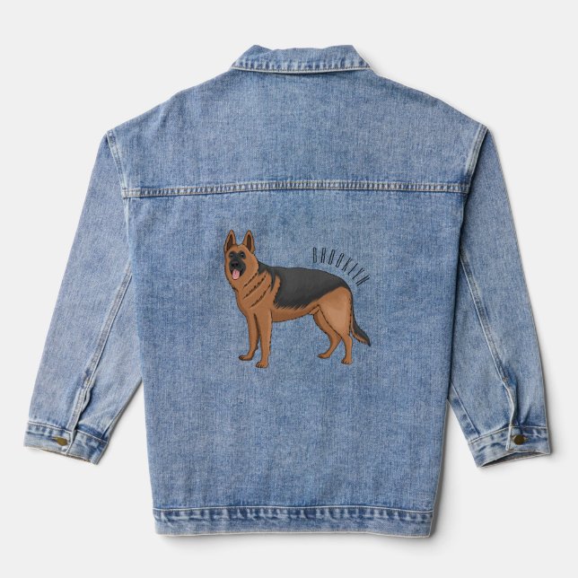 German shepherd dog cartoon illustration  denim jacket (Back)