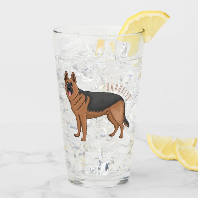 German shepherd dog cartoon illustration  glass (Back Ice)