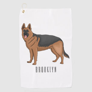 German shepherd dog cartoon illustration  golf towel