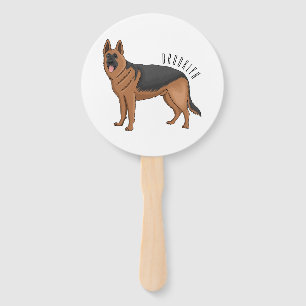 German shepherd dog cartoon illustration hand fan