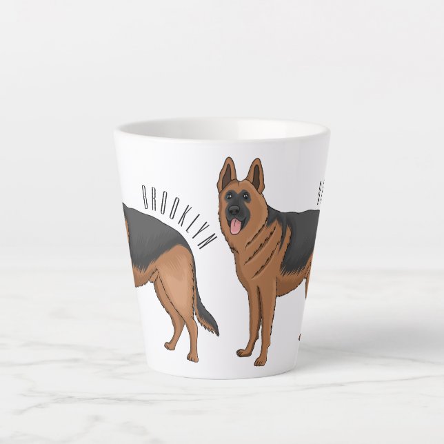 German shepherd dog cartoon illustration latte mug (Front)