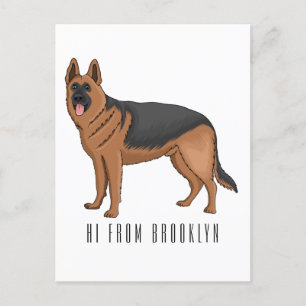 German shepherd dog cartoon illustration postcard