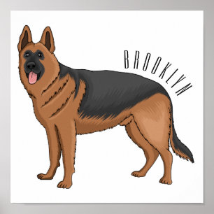 German shepherd dog cartoon illustration poster