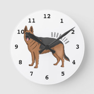 German shepherd dog cartoon illustration  round clock