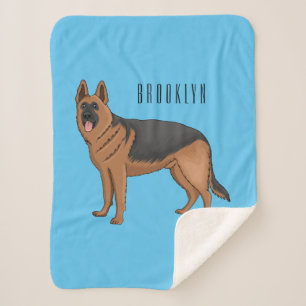 German shepherd dog cartoon illustration sherpa blanket