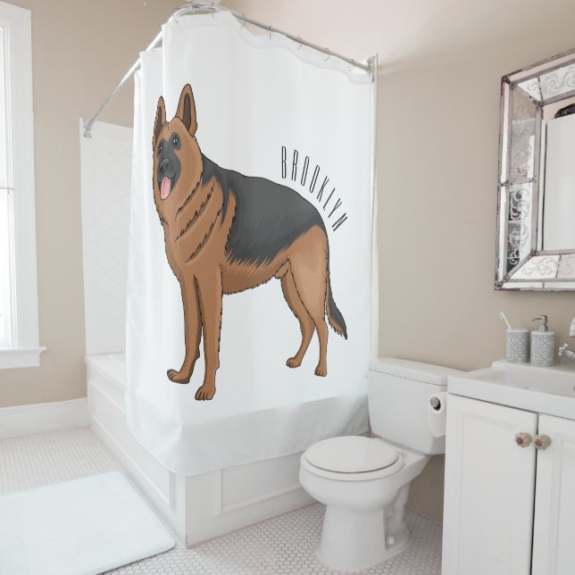 German shepherd dog cartoon illustration  shower curtain (In Situ)
