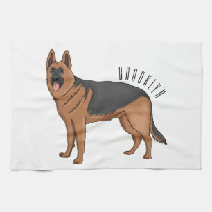German shepherd dog cartoon illustration tea towel