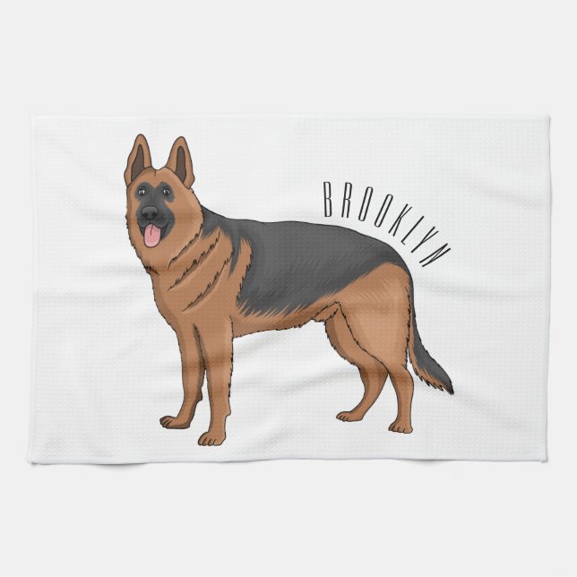German shepherd dog cartoon illustration  tea towel (Horizontal)