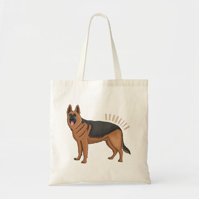 German shepherd dog cartoon illustration tote bag (Front)