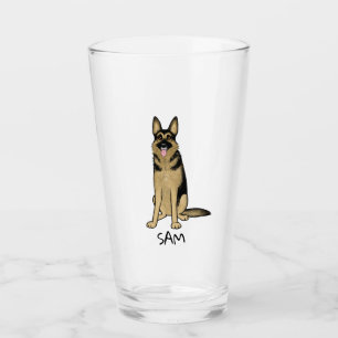 German Shepherd Dog Cartoon Personalised GSD Glass