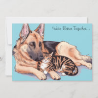 German Shepherd Dog Cat Cuddle Cute Holiday Card