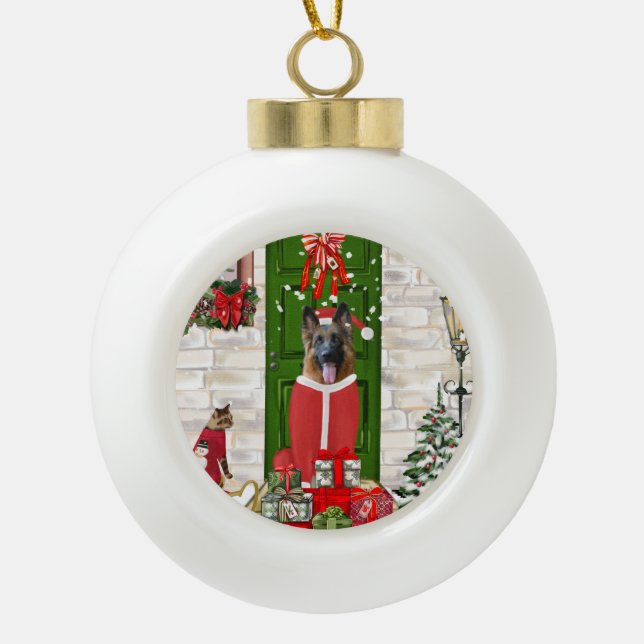German Shepherd Dog Christmas   Ceramic Ball Christmas Ornament (Front)