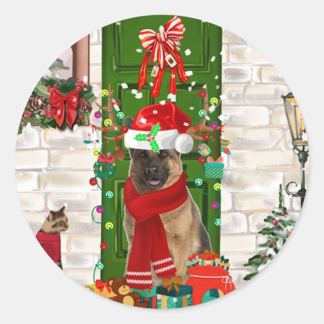 German Shepherd Dog Christmas  Classic Round Sticker (Front)
