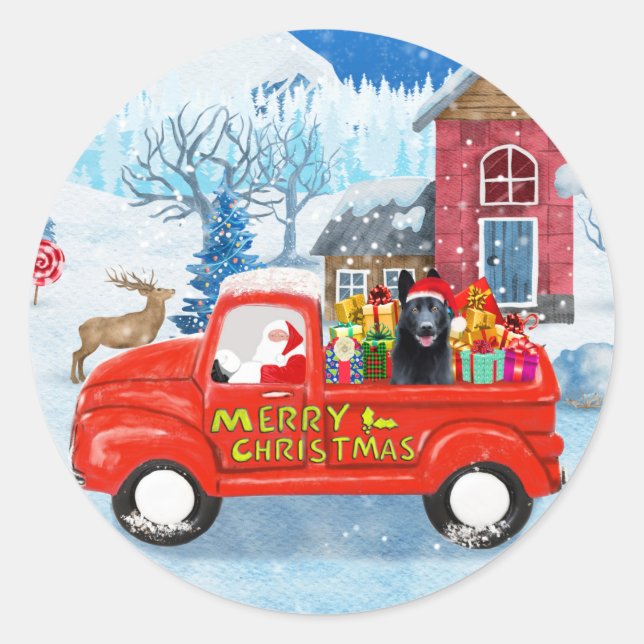 German Shepherd Dog Christmas Delivery Truck Snow  Classic Round Sticker (Front)