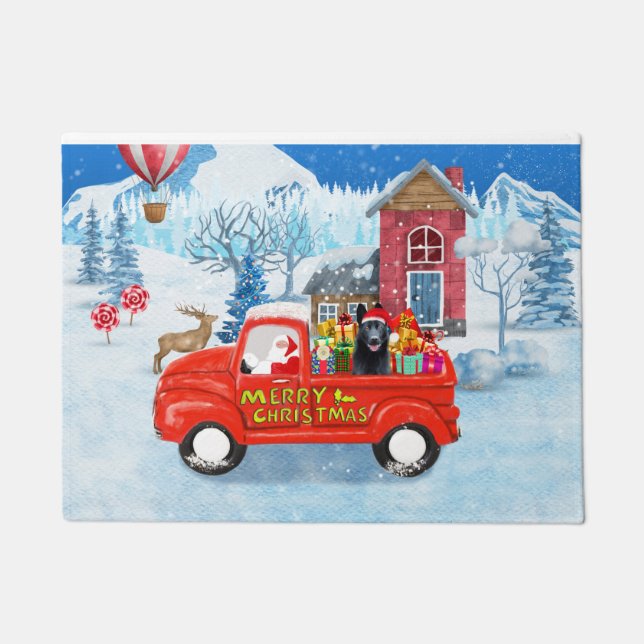 German Shepherd Dog Christmas Delivery Truck Snow  Doormat (Front)