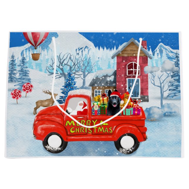 German Shepherd Dog Christmas Delivery Truck Snow  Large Gift Bag (Front)