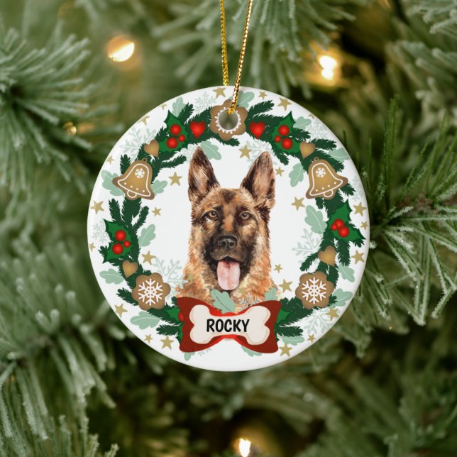 German Shepherd Dog Christmas Dog Cookie Wreath Ceramic Tree Decoration (Tree)