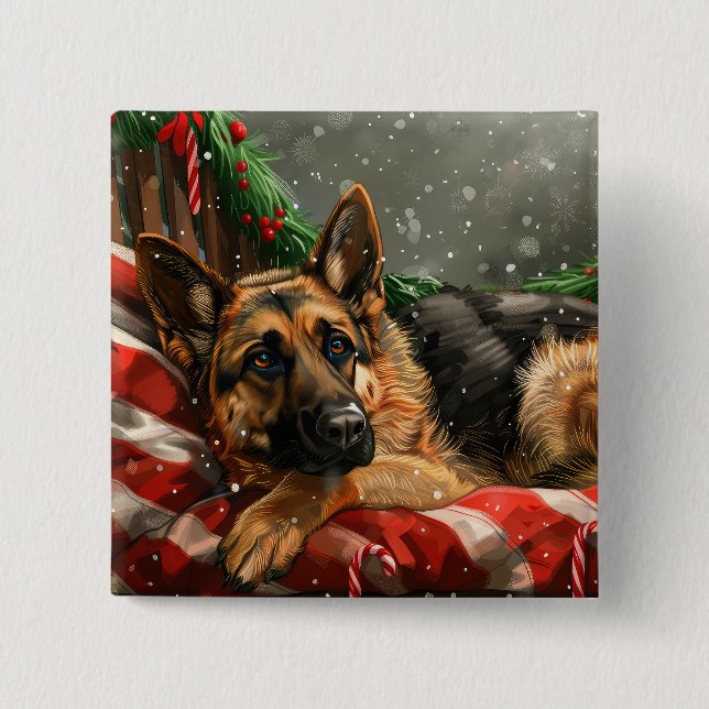 German Shepherd Dog Christmas Festive 15 Cm Square Badge (Front)