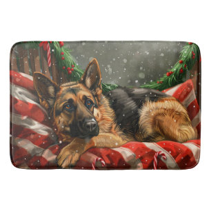 German Shepherd Dog Christmas Festive Bath Mat