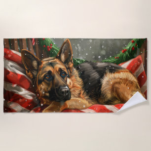 German Shepherd Dog Christmas Festive Beach Towel