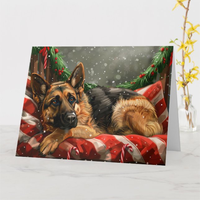 German Shepherd Dog Christmas Festive Card (Yellow Flower)
