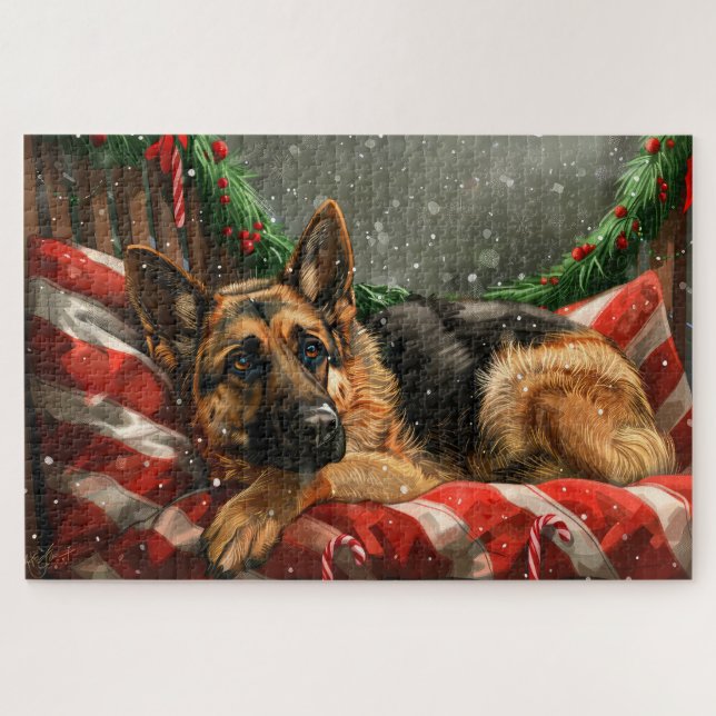 German Shepherd Dog Christmas Festive Jigsaw Puzzle (Horizontal)