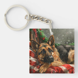 German Shepherd Dog Christmas Festive Key Ring
