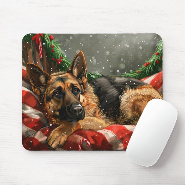 German Shepherd Dog Christmas Festive Mouse Mat (With Mouse)
