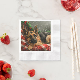 German Shepherd Dog Christmas Festive Napkin