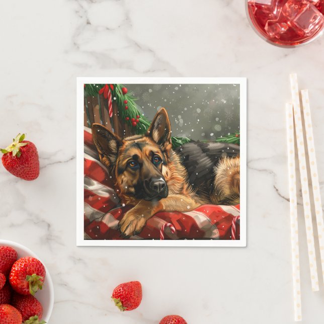 German Shepherd Dog Christmas Festive Napkin (Insitu)