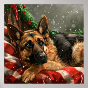 German Shepherd Dog Christmas Festive Poster