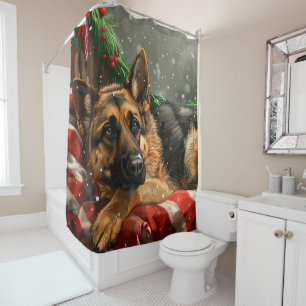 German Shepherd Dog Christmas Festive Shower Curtain