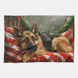 German Shepherd Dog Christmas Festive Tea Towel