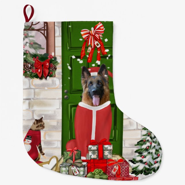 German Shepherd Dog Christmas  Large Christmas Stocking (Front)