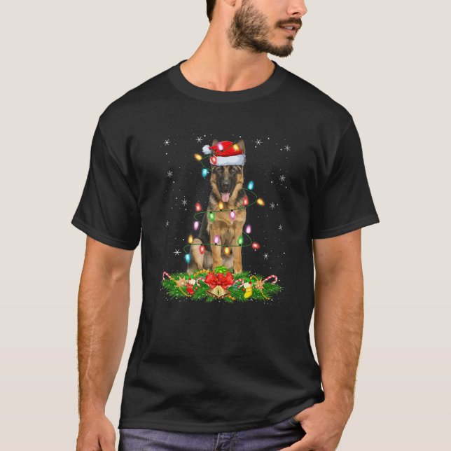 German Shepherd Dog Christmas Lights Funny Santa H T-Shirt (Front)