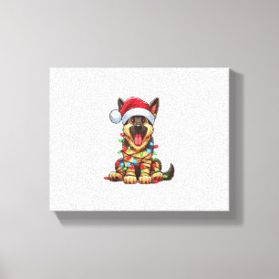 German Shepherd Dog Christmas Lights Santa Hat Xma Canvas Print