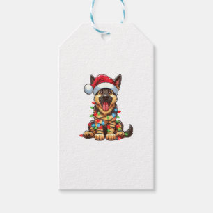 German Shepherd Dog Christmas Lights Santa Hat Xma Gift Tags