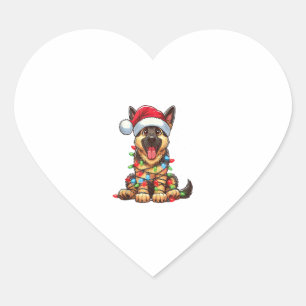 German Shepherd Dog Christmas Lights Santa Hat Xma Heart Sticker