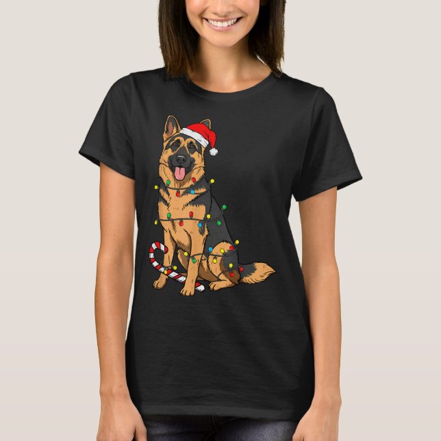 German Shepherd Dog Christmas Lights Xmas Pet Dog  T-Shirt (Front)