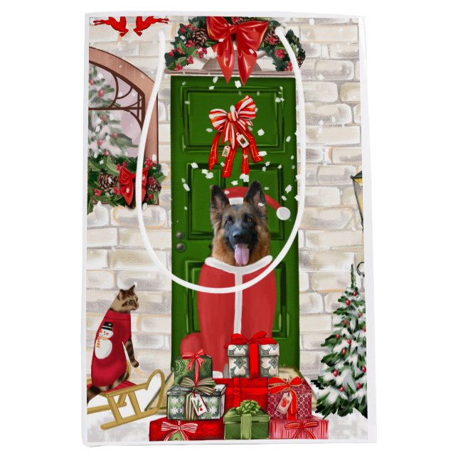 German Shepherd Dog Christmas   Medium Gift Bag (Front)