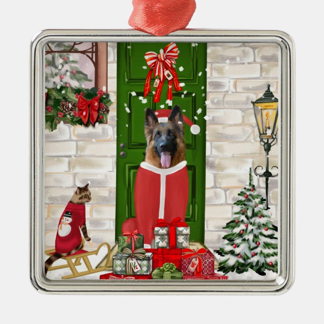 German Shepherd Dog Christmas   Metal Tree Decoration (Front)