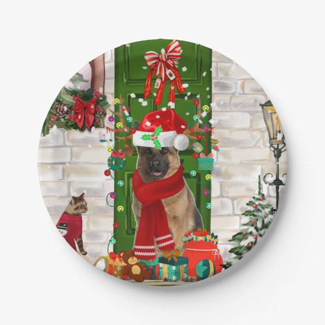 German Shepherd Dog Christmas  Paper Plate (Front)