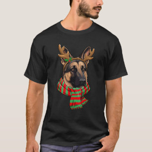 German Shepherd Dog Christmas Reindeer Santa Hat F T-Shirt
