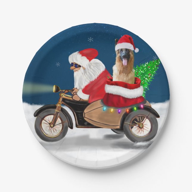 German Shepherd dog Christmas Santa Claus  Paper Plate (Front)