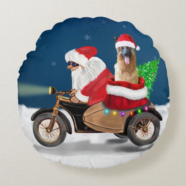 German Shepherd dog Christmas Santa Claus    Round Cushion (Front)