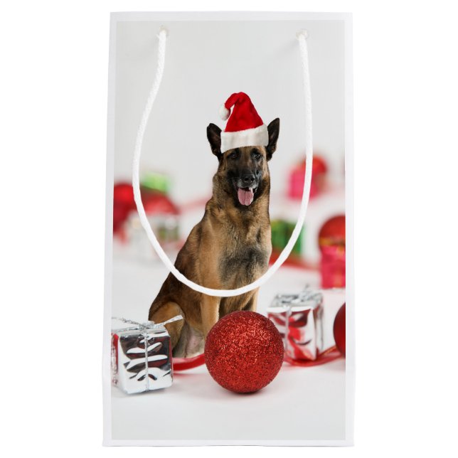 German Shepherd dog Christmas Santa Hat Gift Bag (Front)