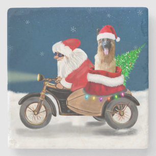 German Shepherd dog Christmas Santa  Stone Coaster